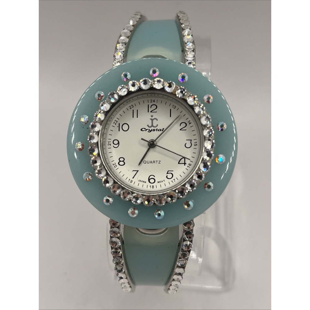JC‎ Crystal Women's Cuff Watch 39mm Case Blue Band Jewels- New Battery